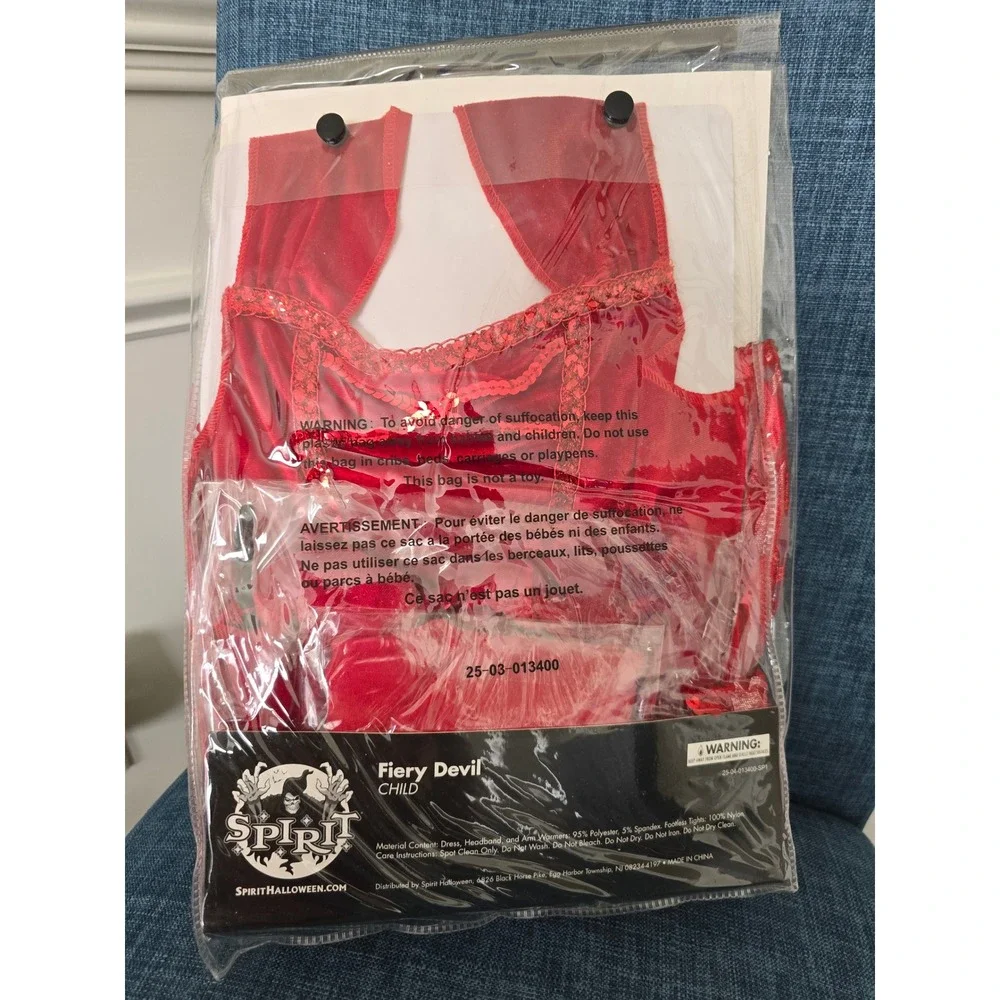 Spirit Halloween Fiery Devil Costume Kids Small 4-6 Red Dress Tights Headband